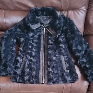 Iz Byer Black Faux Fur Jacket Girls 14.